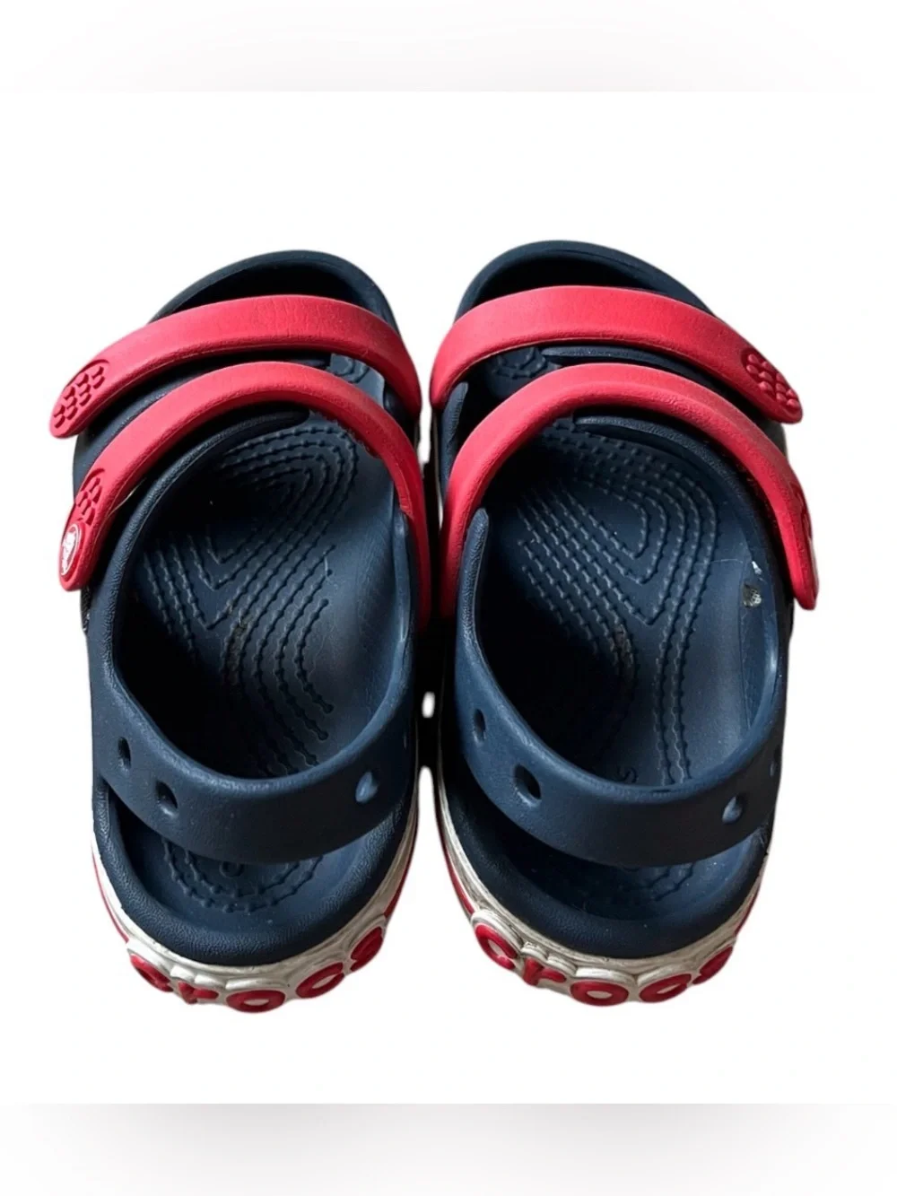 CROCS Kids Red and Navy Double-Strap Sandals Size 9 EUC